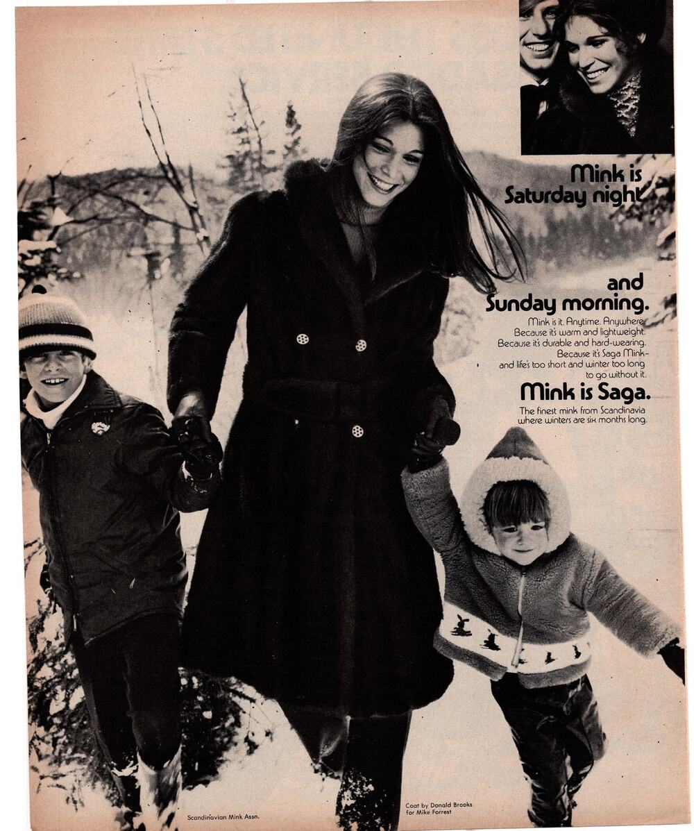 Scandinavian Mink Association Advertisement 1960s Fashion Winter Snow Vintage